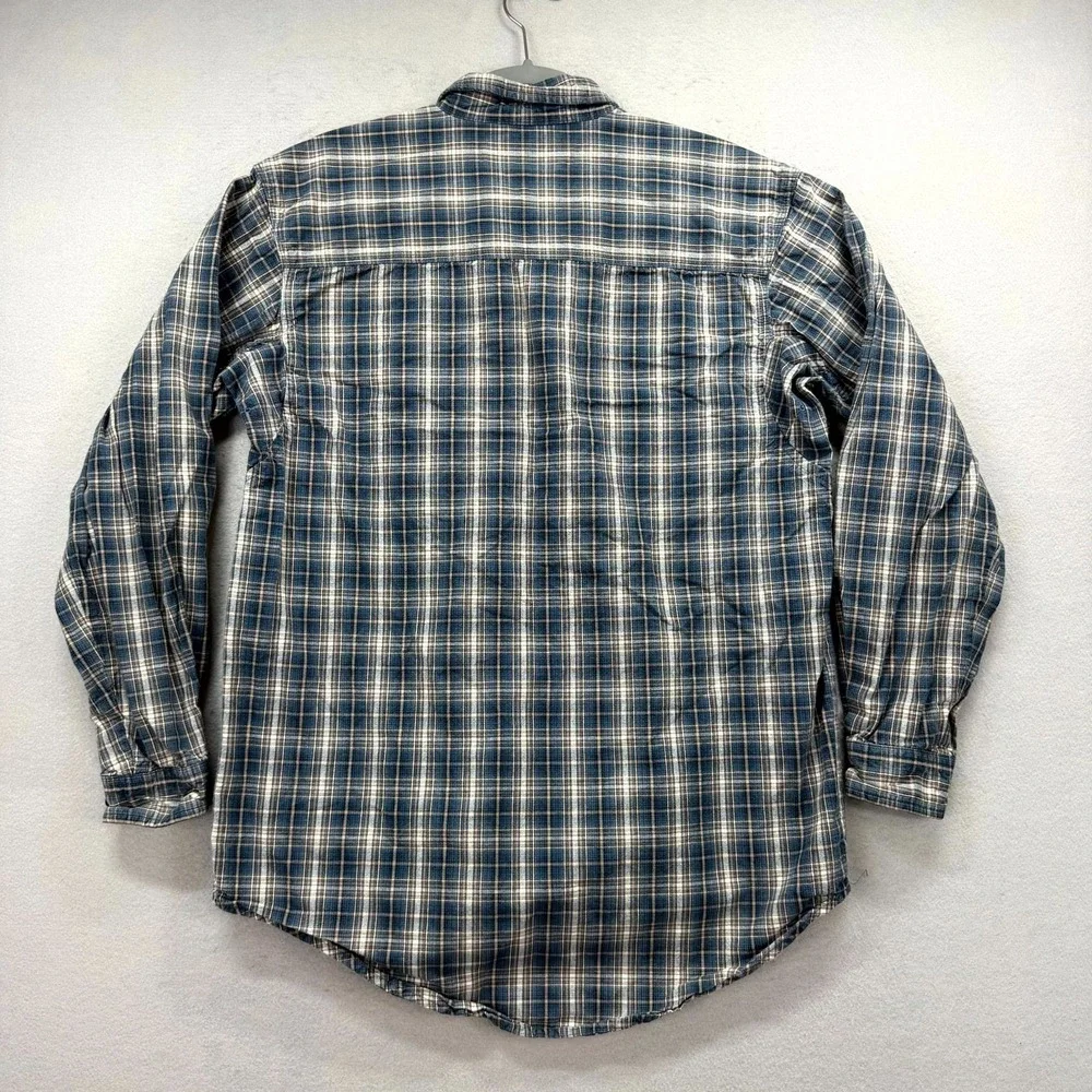 Wrangler‎ Rugged Wear Flannel Shirt Mens Medium Blue Plaid Long Sleeve Button Up